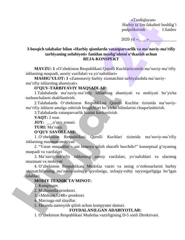 Vatanparvarlik va ma’naviy-tarbiyaning uslubiyoti