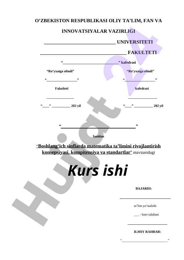 Boshlang‘ich sinflarda matematika ta’limini rivojlantirish konsepsiyasi, kompitensiya va standartlar