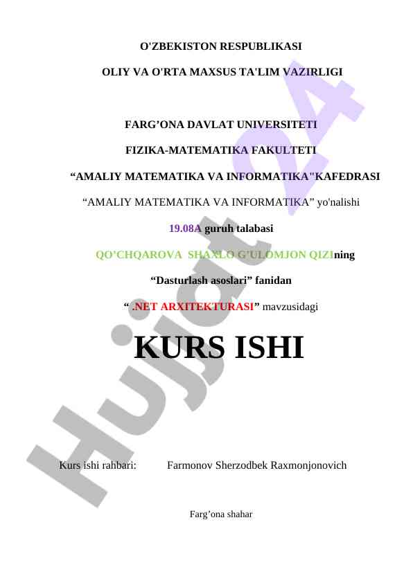 .net arxitekturasi bo'yicha kurs ishi