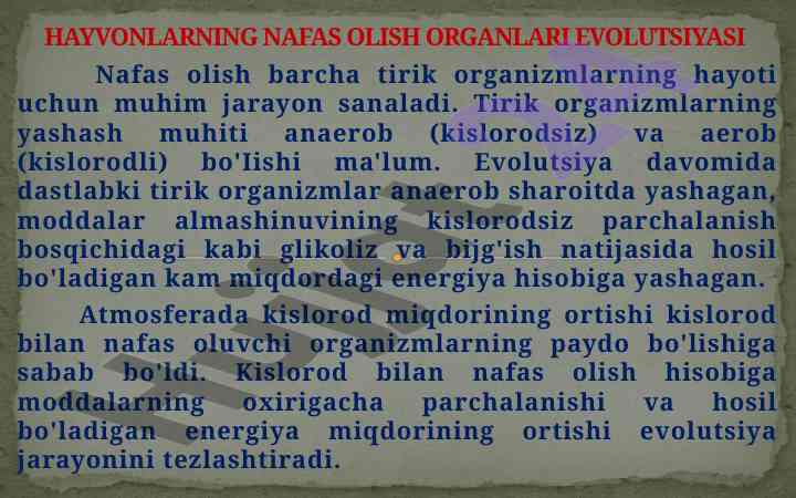 Nafas olish tirik organizmlarning hayoti uchun muhim