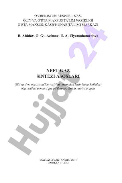 Neft-gaz sintezi asoslari o‘quv qo‘llanma