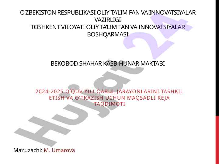 Oliy ta’lim fan va innovatsiyalar 2024-2025 reja