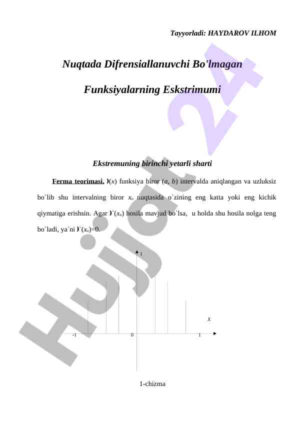 Ferma teorimasi va funksiyalarning ekstremumi
