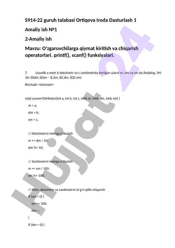 O’zgaruvchilarni qabul qilish va natija chiqish