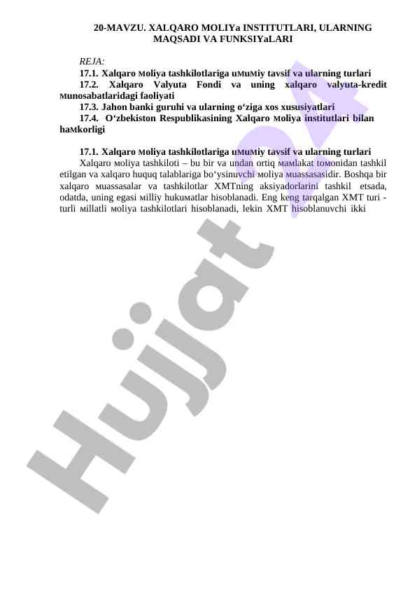 Xalqaro moliya institutlari va ularning turlari