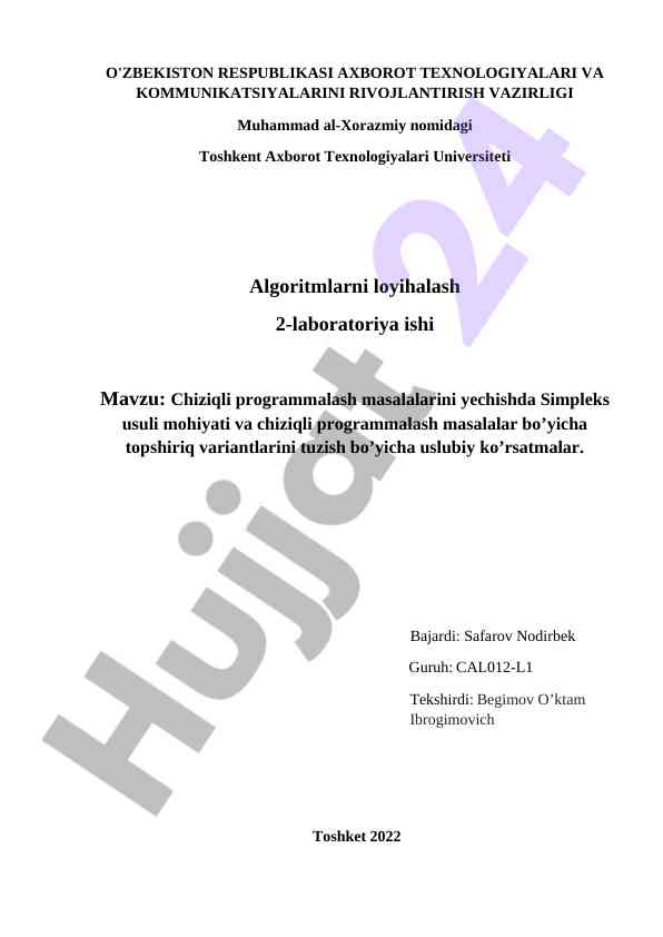 Chiziqli programmalash masalalari va simpleks usuli