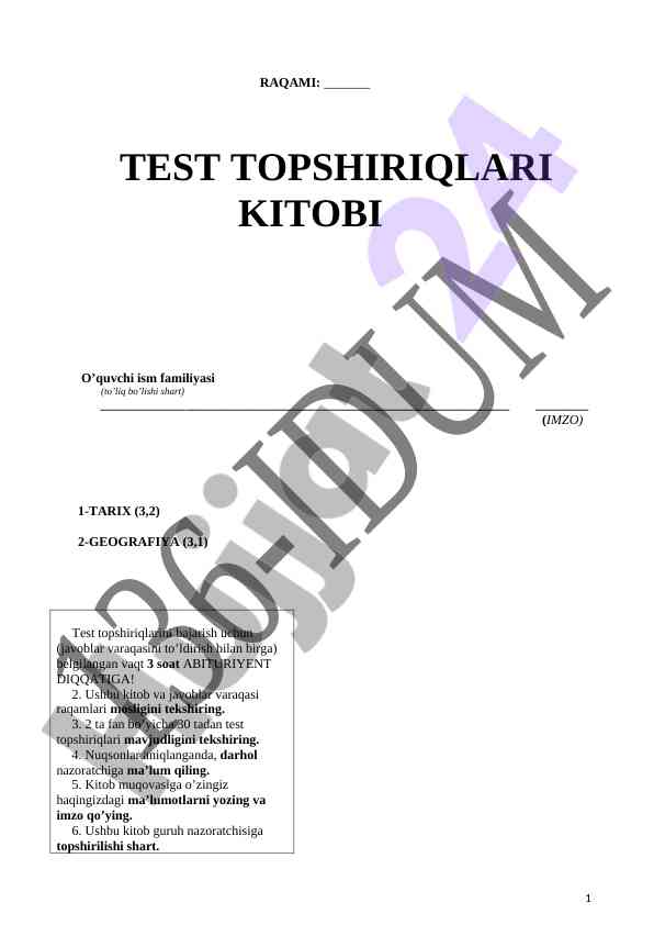 Talim testlari va imtihon savollari