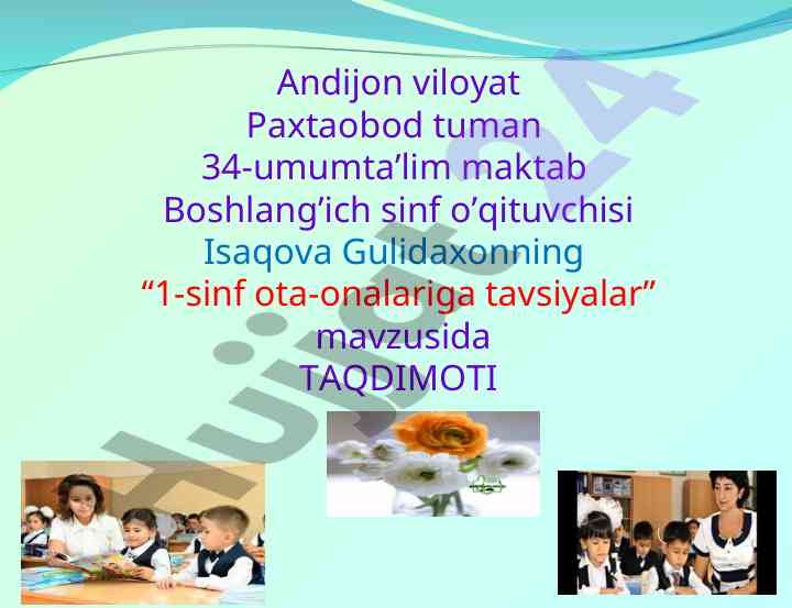 1-sinf ota-onalariga tavsiyalar taqdimoti