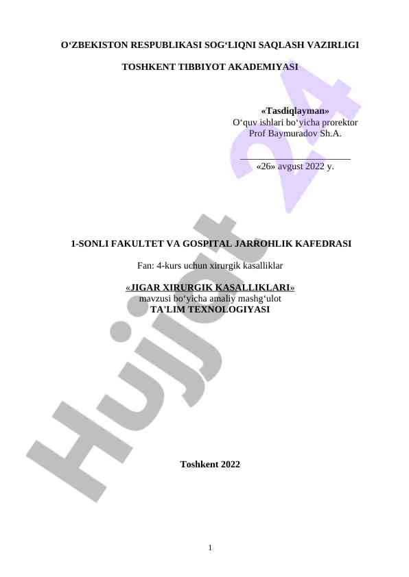 Jigar xirurgik kasalliklari bo‘yicha amaliy mashg‘ulotlar