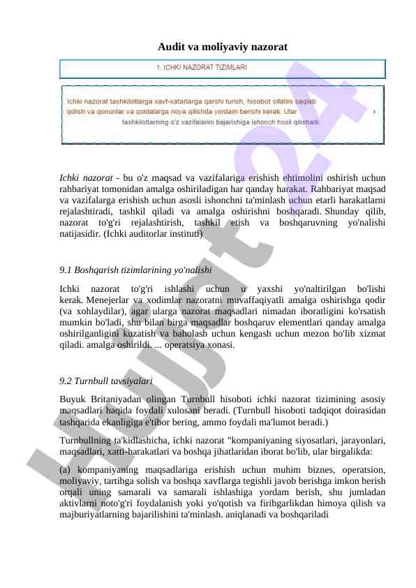 Ichki nazorat tizimi bohida tavsiyalar