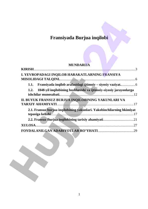 Fransiyada Burjua Inqilobi Va Oqibatlari