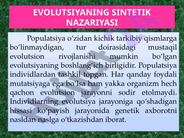 Evolutsiyaning sintetik nazariyasi va mikroevolutsiya