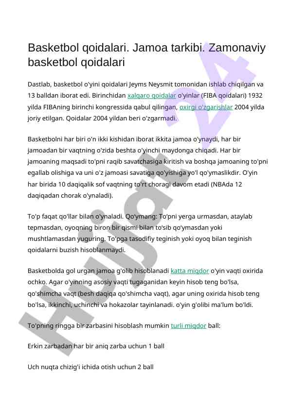 Basketbol qoidalari va jamoa tarkibi tarixi