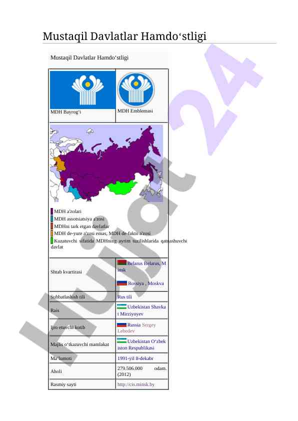Mustaqil davlatlar hamdoʻstligi tashkiloti tarixi