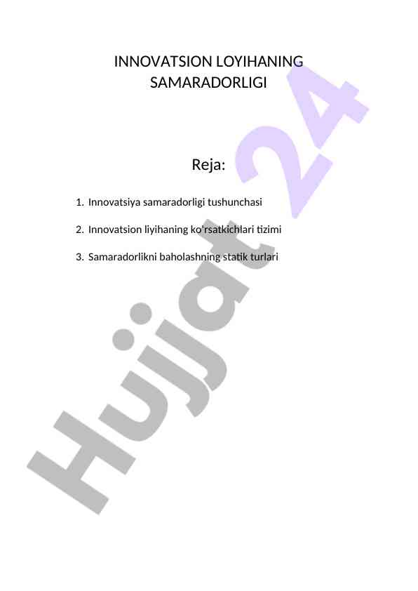 Innovatsion loyihalar samaradorligini baholash