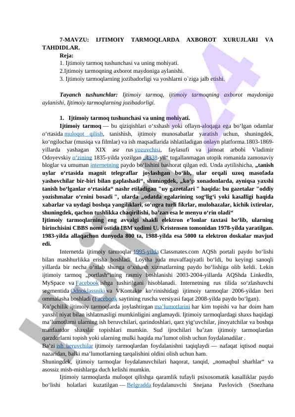 Ijtimoiy tarmoqlarda axborot xurujlari tahlil