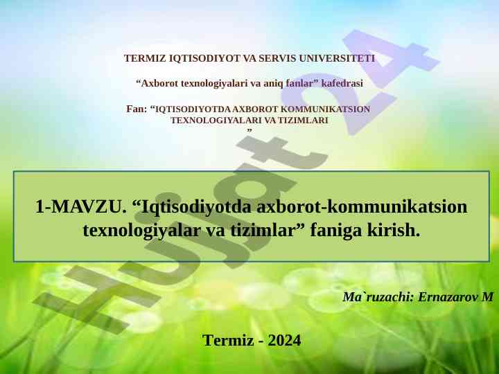 Axborot texnologiyalari va tizimlari iqtisodiyotda