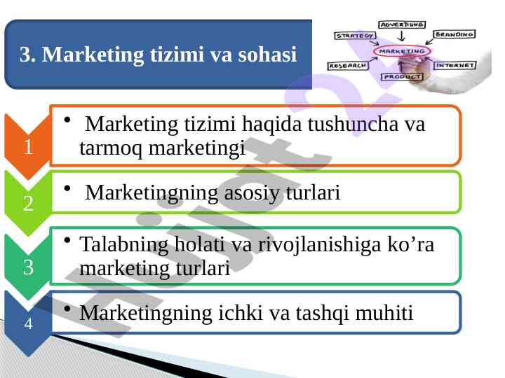 Marketing turlari va muhitining tahlili