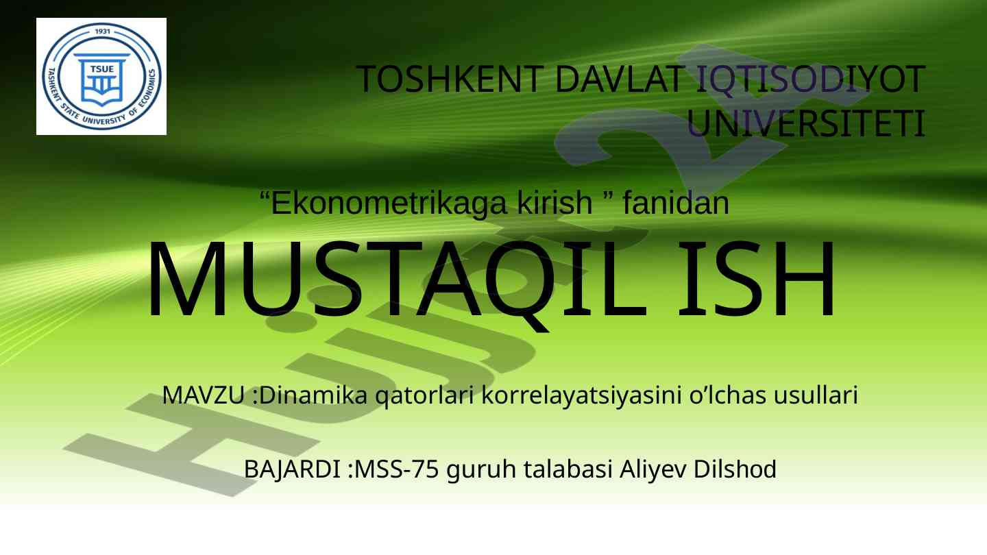 Dinamik qatorlar korrelyatsiyasini o’lchash usullari