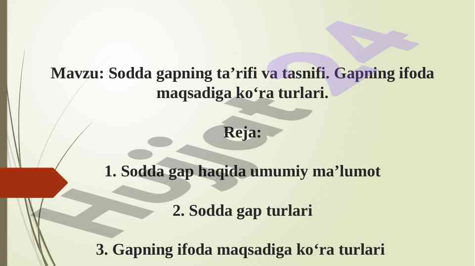 Sodda gapning ta’riflari va tasnifi