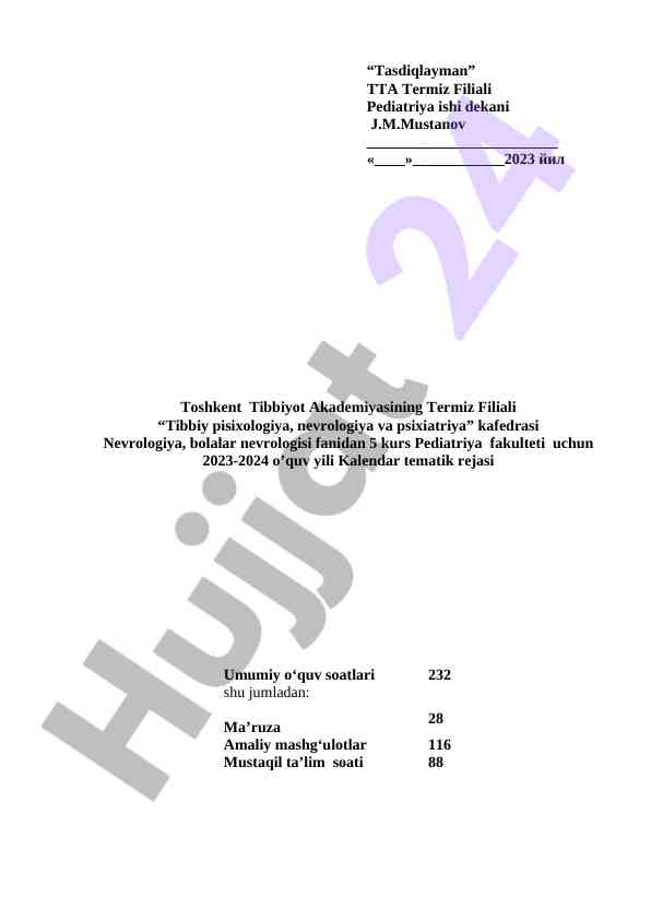 Nevrologiya kafedrasi tematik rejasi 2023-2024