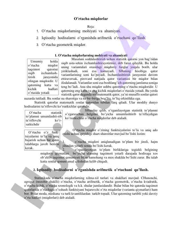 O’rtacha miqdorlarning ahamiyati va qo’llanilishi