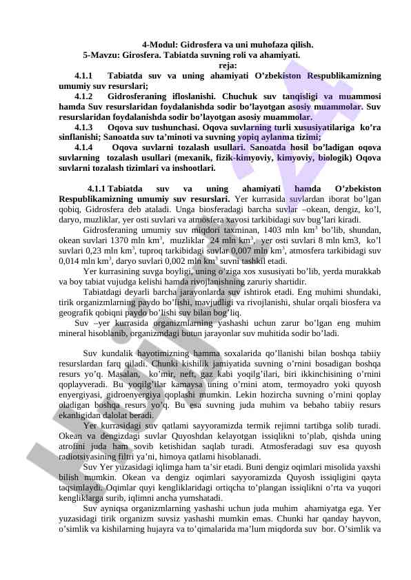 Gidrosfera va suv resurslari: ahamiyati va muammolari