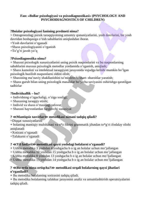 Bollar psixologiyasi va psixodiagnostikasi