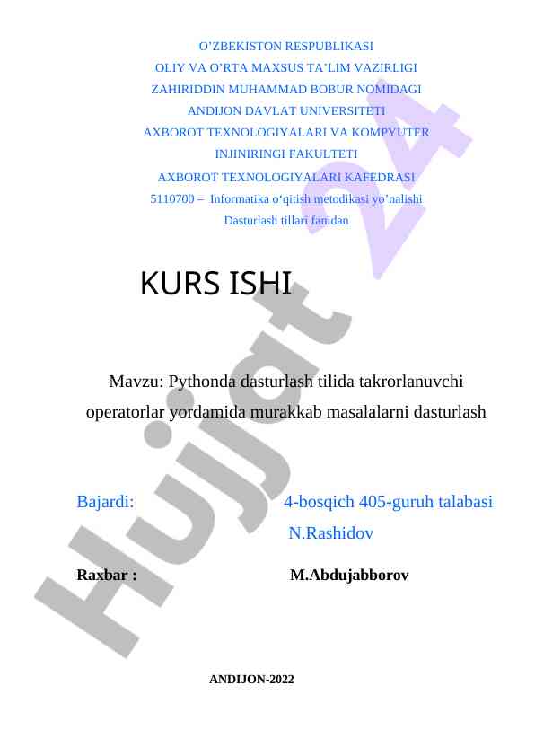 Pythonda dasturlash tilida takrorlanuvchi operatorlar