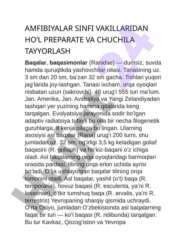 Amfibiyalar sinfi vakillarining tayyorlanishi