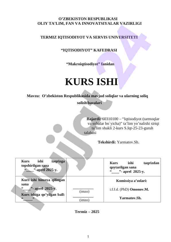 O‘zbekiston respublikasida mavjud soliqlar tahlili