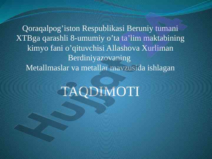 Metallmaslar va metallar mavzusida ta’lim taqdimoti