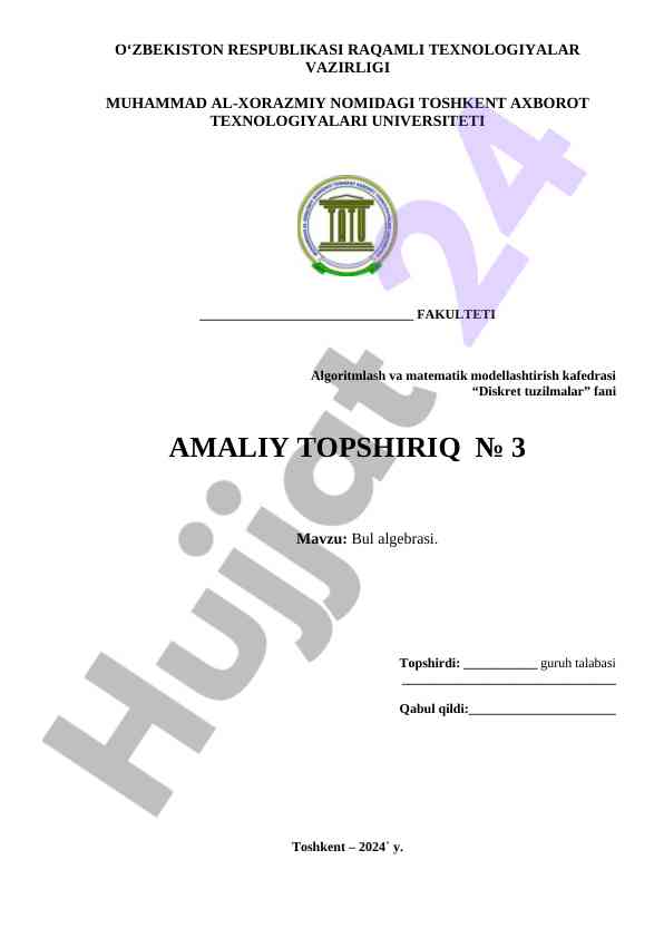 Bul algebrasi va mantiqiy amallar topshiriqlari
