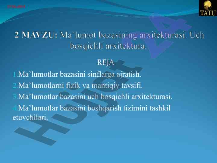 Ma’lumotlar bazasi sinflarga ajratish tahlili