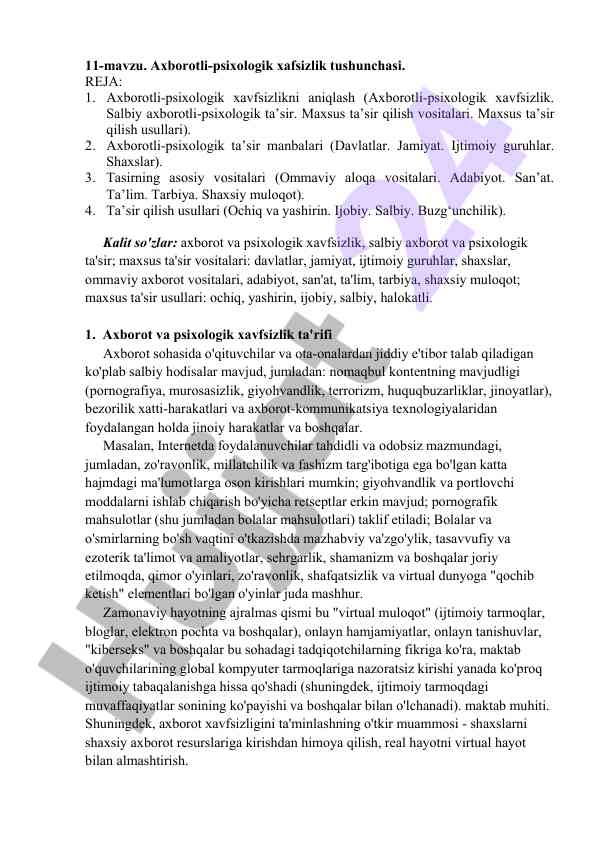 Axborotli-psixologik xavfsizlik tushunchasi