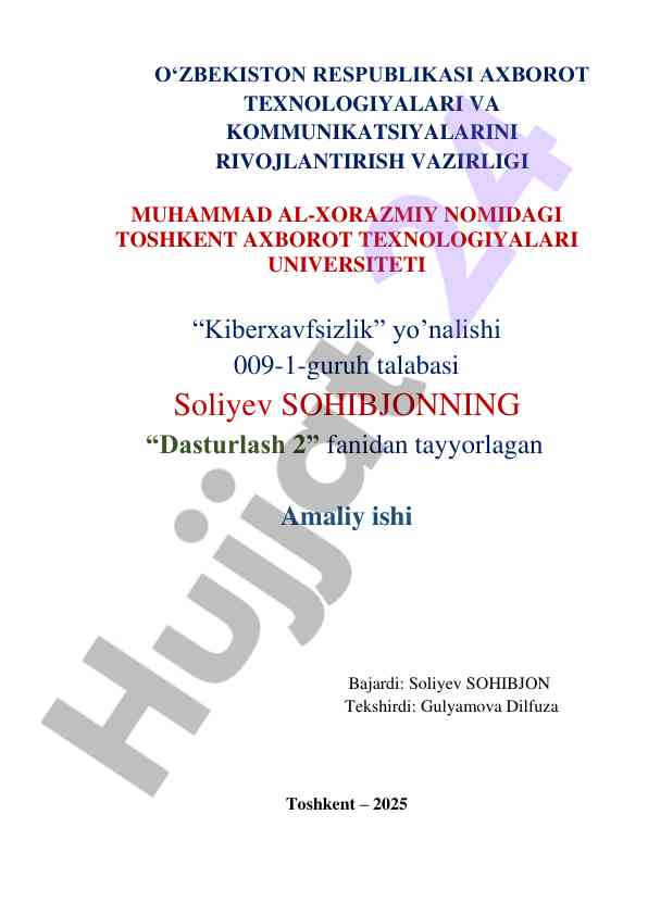 Dasturlash 2 fanidan amaliy ish tayyorlash