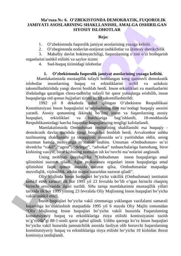 O'zbekistonda demokratik fuqorolik jamiyati asoslari