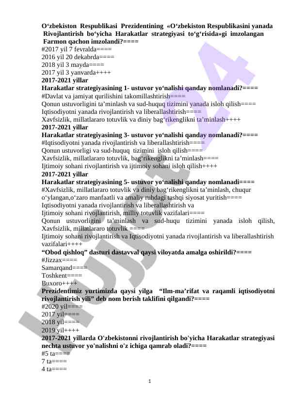 O‘zbekiston respublikasining harakatlar strategiyasi