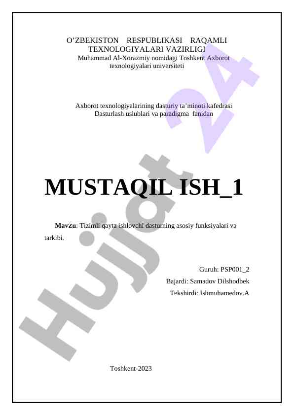 Tizimli qayta ishlovchi dastur funksiyalari