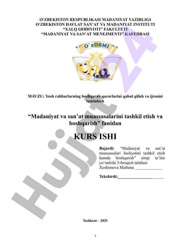 Yosh rahbarlarning boshqaruv qarorlarini qabul qilish