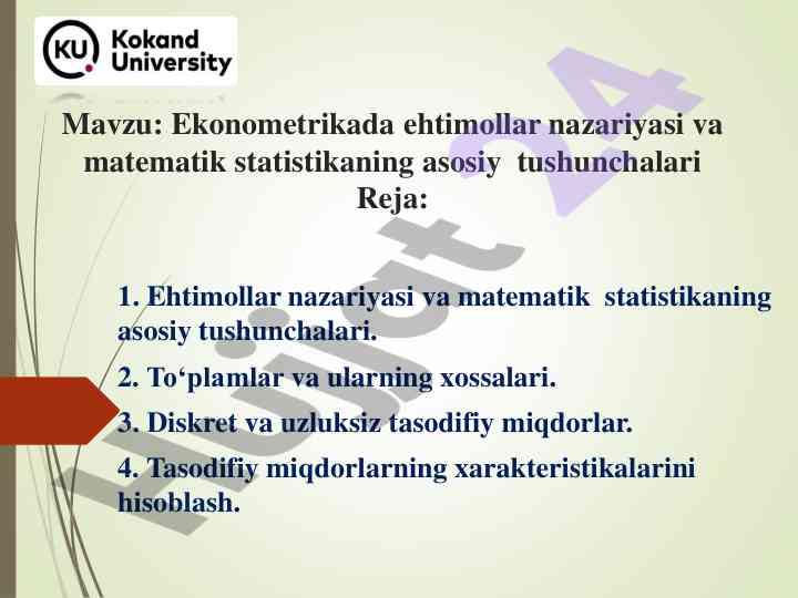 Ekonometrikada ehtimollar nazariyasi asoslari
