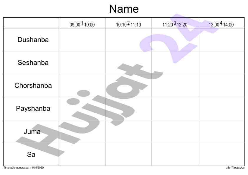 Timetable for language practice and technology education