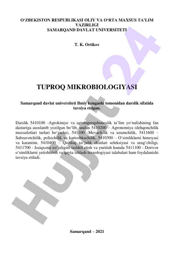 Tuproq mikrobiologiyasi darsligi