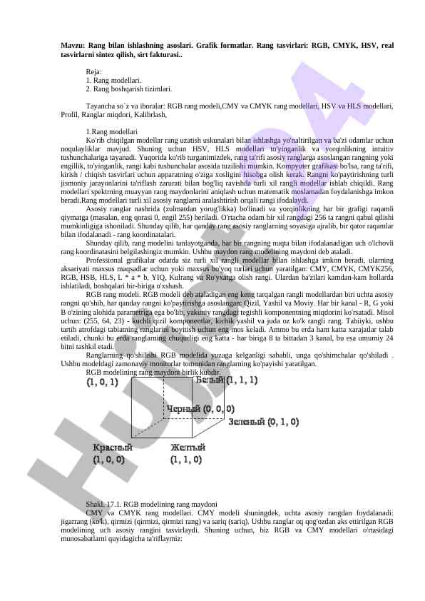 Rang modellari va boshqarish asoslari