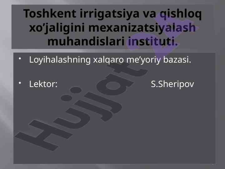 Gidrotexnika inshootlari tizimining me’yoriy asoslari