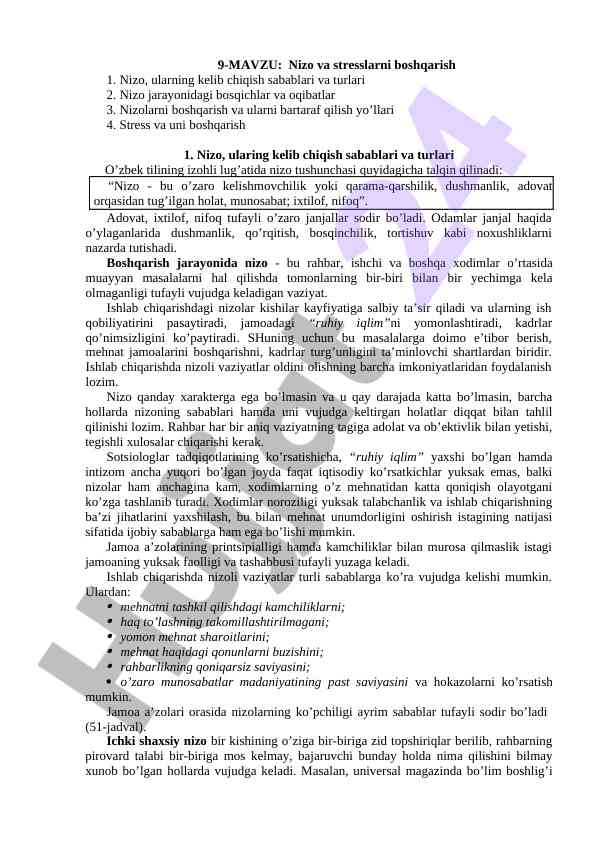 Nizo va stresslarni boshqarish