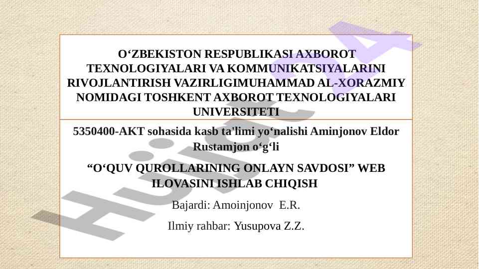 Onlayn savdosi web ilovasi yaratish loyihasi