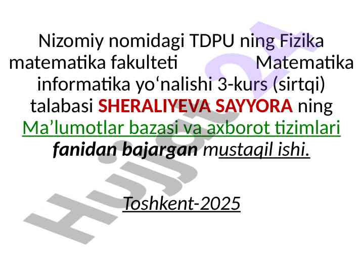 Jadval qatorlariga ma'lumotlarni saqlash turi