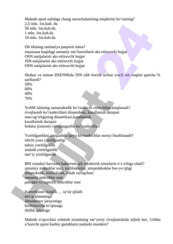 Jismoniy rivojlanish va sanitariya hisoboti