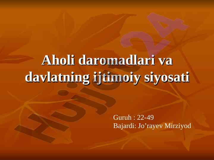 Aholi daromadlari va ijtimoiy siyosat tahlili
